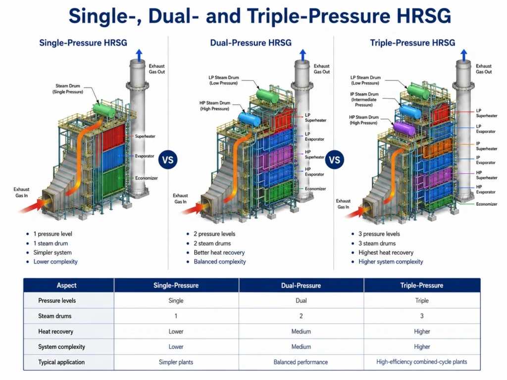 single vs dual vs triple pressure hrsg
