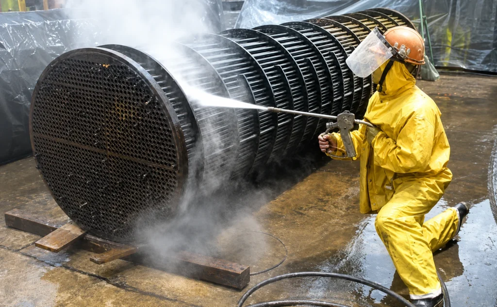 high pressure water jetting cleaning heat exchanger